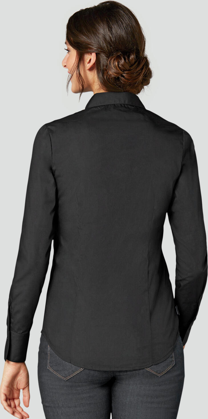 Jobeline Tabea Women's Long-Sleeved Blouse, 65% Polyester 35% Cotton, Regular Fit, Easy-Care Easy-Iron, Extra-Long Back, Rounded Hem