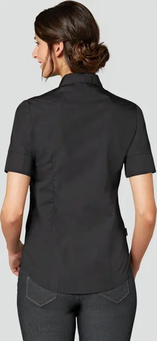 Jobeline Tabea Women's Blouse, Half Sleeve, 65% Polyester 35% Cotton, Easy-Care, Regular Fit, V-Neckline, Extra-Long Back, Black, Size 50
