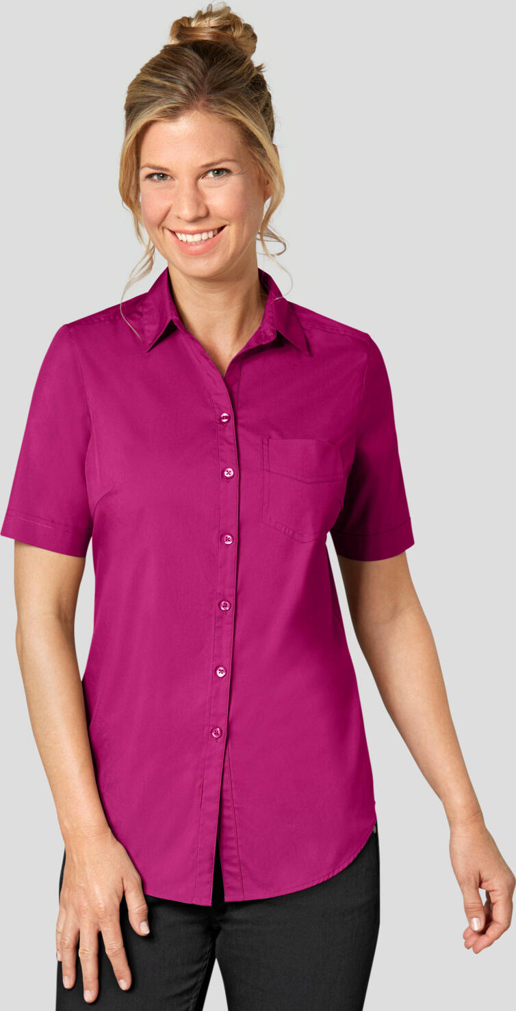 Jobeline Mik Women's Blouse, Short Sleeve Tailored Cut with Chest Pocket, Easy Iron Cotton Polyester Blend