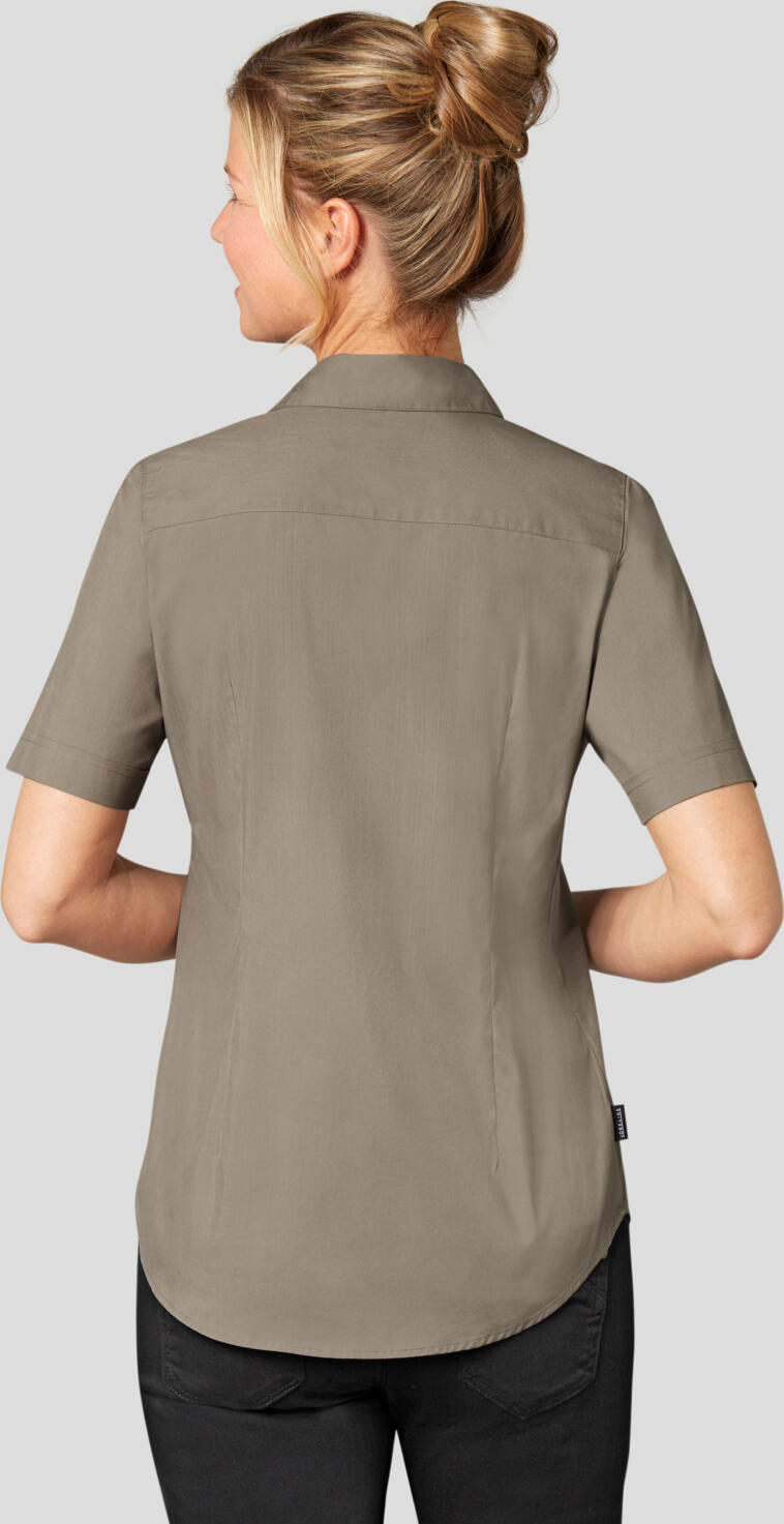Jobeline Mik Women's Blouse, Short Sleeve Tailored Fit, Chest Pocket, 65% Cotton 35% Polyester, Easy Iron, Taupe