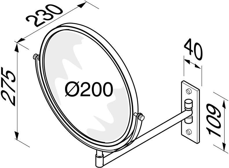 Geesa Mirror Series Shaving and Vanity Mirror, 3x Magnification, 200mm Diameter, Chrome Plated Brass, Single Swivel Arm