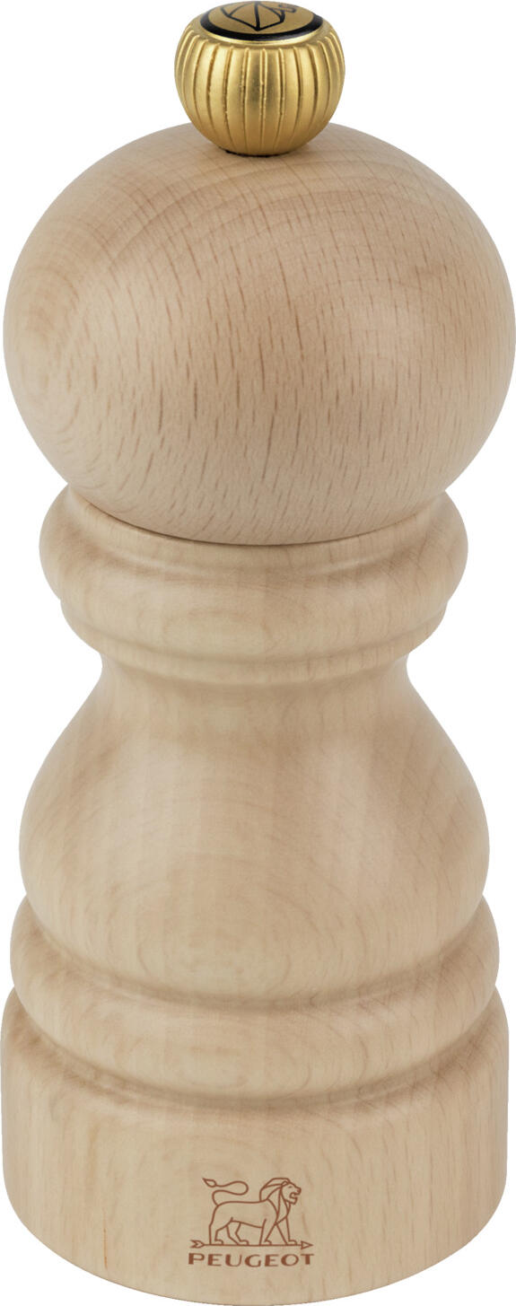 Peugeot Peugeot Saveurs SNC Salt mill Paris Salzmühle Paris Salt mill Paris; 12 cm (H); beech; 6 piece / pack Salzmühle Paris; 12 cm (H); buche; 6 Stück / Pack The world-famous Peugeot mills are almost legendary. The trademark of the lion, with which all grinders are provided, symbolizes their quality: strong teeth, supple blades, fast, precise cutting and that permanently, without loss of quality. Spices and pepper are cut extremely fine by the sharp teeth and coarse salt is ground gently. Because only in this way can they develop their full flavor. The grinding mechanism of the Peugeot salt mill was designed for grinding coarse, dry salt. Because it is made of stainless steel, it is not affected by corrosion caused by salt. Which salt to use? For optimal operation of the Peugeot salt grinder, we recommend the use of grains of salt with a diameter of about 4 mm; coarse, dry salt: dry sea salt or rock salt. Die weltbekannten Peugeot-Mühlen sind fast schon legendär. Das Markenzeichen des Löwen, mit dem alle Mahlwerke versehen sind, symbolisiert ihre Qualität: kräftige Zähne, geschmeidige Klingen, schnelles, präzises Schneiden und das dauerhaft, ohne Qualitätsverlust. Gewürze und Pfeffer werden durch die scharfen Zähne hauchfein geschnitten und grobes Salz wird schonend gemahlen. Denn nur so können sie ihr ganzes Aroma entfalten! Das Mahlwerk der Peugeot-Salzmühle wurde zum Mahlen von grobem, trockenem salz konzipiert. Durch die Fertigung aus nichtrostendem Stahl, wird dieses von der Korrosion durch Salz nicht beeinträchtigt. Welches Salz ist zu verwenden? Für den optimalen Betrieb des Peugeot-Salzmahlwerks empfehlen wir die Verwendung von Salzkörnern mit einem Durchmesser von ca. 4 mm; grobes, trockenes Salz: trockenes Meersalz oder Steinsalz.