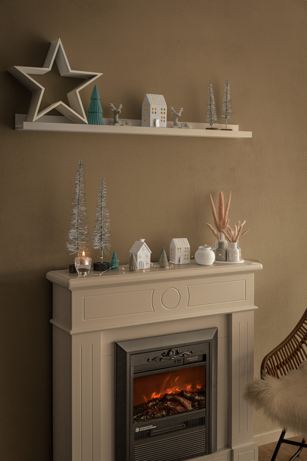 Vega Sakura Mini Porcelain Lantern Set of 2, White Decorative Candle Holder with Christmas Tree Pattern, 9.2cm x 8cm