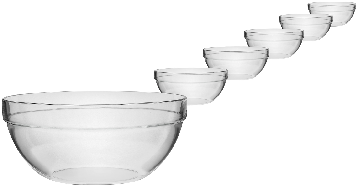 Arcoroc Arc France SAS Glass bowl Empilable Glasschale Empilable Glass bowl Empilable; 4300 ml, 26x10.5 cm (ØxH); transparent; round; 6 piece / pack Glasschale Empilable; 4300 ml, 26x10.5 cm (ØxH); transparent; rund; 6 Stück / Pack Robust bowls made of tempered glass. Stackable and dishwasher safe. Robuste Schalen aus gehärtetem Glas. Stapelbar und spülmaschinenfest.