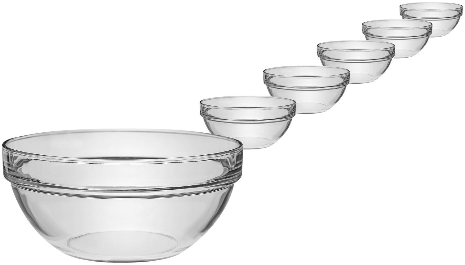 Arcoroc Arc France SAS Glass bowl Empilable Glasschale Empilable Glass bowl Empilable; 1100 ml, 17x7.5 cm (ØxH); transparent; round; 6 piece / pack Glasschale Empilable; 1100 ml, 17x7.5 cm (ØxH); transparent; rund; 6 Stück / Pack Robust bowls made of tempered glass. Stackable and dishwasher safe. Robuste Schalen aus gehärtetem Glas. Stapelbar und spülmaschinenfest.