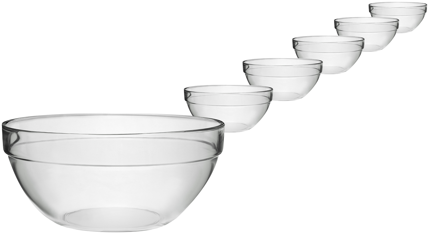 Arcoroc Arc France SAS Glass bowl Empilable Glasschale Empilable Glass bowl Empilable; 2900 ml, 23x9.5 cm (ØxH); transparent; round; 6 piece / pack Glasschale Empilable; 2900 ml, 23x9.5 cm (ØxH); transparent; rund; 6 Stück / Pack Robust bowls made of tempered glass. Stackable and dishwasher safe. Robuste Schalen aus gehärtetem Glas. Stapelbar und spülmaschinenfest.