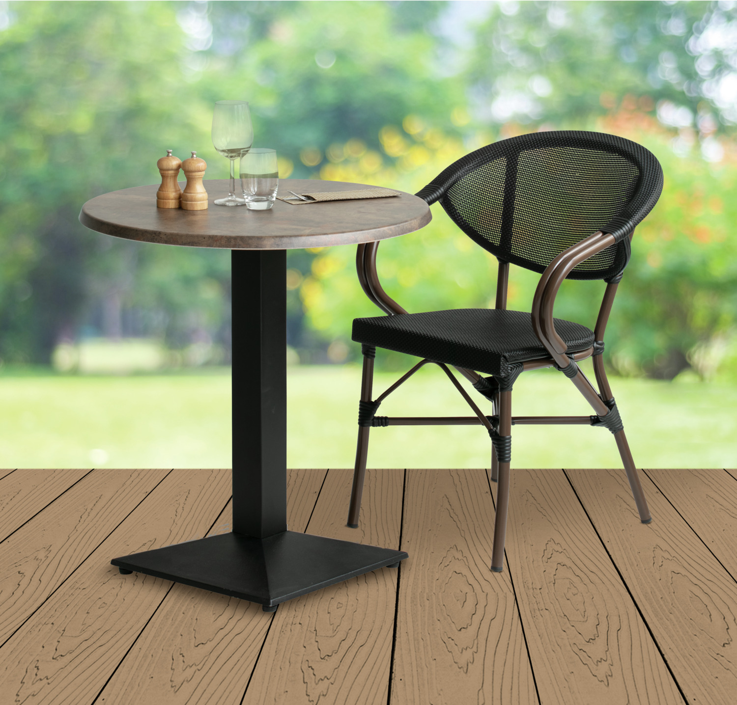 Set de 2 scaune exterioare stivuibile PULSIVA LUSINI Elm, aluminiu vopsit electrostatic, textil rezistent la intemperii, 55.5x58x81 cm
