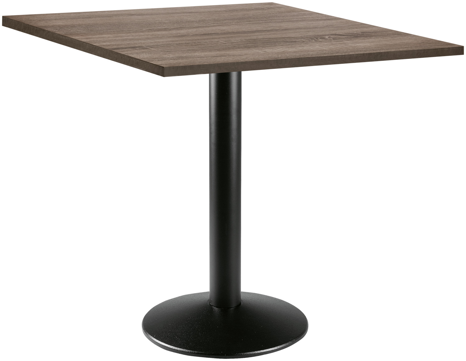 PULSIVA LUSINI Solutions GmbH Dining table Solona square Esstisch Solona quadratisch Dining table Solona square; 68x68x73.9 cm (LxWxH); Table top oak, base black; square Esstisch Solona quadratisch; 68x68x73.9 cm (LxBxH); Platte eiche, Gestell schwarz; quadratisch The Solona dining table consists of the hard-wearing Solona table top (1.9 cm thick) with a sturdy and impact-resistant ABS edge and the Rondo table base made of powder-coated steel with a cast-iron steel base. The easy-care, melamine-resin-coated chipboard meets the requirements of DIN EN 14323 and is robust, impact-resistant, abrasion-resistant and scratch-proof. The classic round table base ensures high stability. Suitable for indoor use. Simple assembly is quick and uncomplicated with the fixing material supplied. Der Esstisch Solona besteht aus der strapazierfähigen Tischplatte Solona (1,9 cm stark) mit einer stabilen und stoßfesten ABS-Kanten und der Tischsäule Rondo aus pulverbeschichtetem Stahl mit gusseisernem Fuß aus Stahl. Die pflegeleichte, melaminharzbeschichteten Spanplatten, entspricht den  Anforderungen der DIN EN 14323. Sie ist robust, stoßfest und abriebfest sowie kratzfest. Die klassische runde Tischsäule sorgt für eine hohe Standfestigkeit. Für den Innenbereich geeignet. Die einfache Montage erfolgt schnell und unkompliziert mit dem mitgelieferten Befestigungsmaterial.