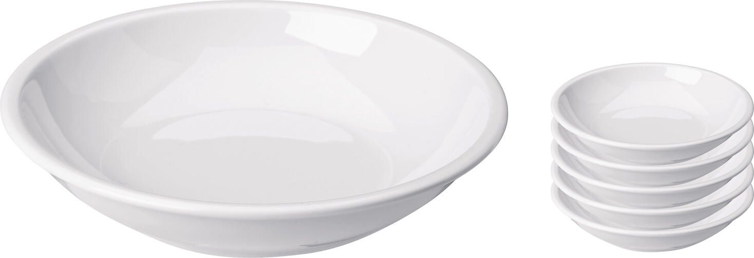 PULSIVA LUSINI Solutions GmbH Plate Kora deep Teller Kora tief Plate Kora deep; 500 ml, 19.5x3.5 cm (ØxH); white; round; 6 piece / pack Teller Kora tief; 500 ml, 19.5x3.5 cm (ØxH); weiß; rund; 6 Stück / Pack White, very stable hotel porcelain. Without rim. Stackable, dishwasher safe and microwaveable. Weight plate Ø 17 cm approx. 400 g. Weiße Teller aus Porzellan. Ohne Fahne. Stabile Ausführung. Spülmaschinenfest und mikrowellengeeignet.