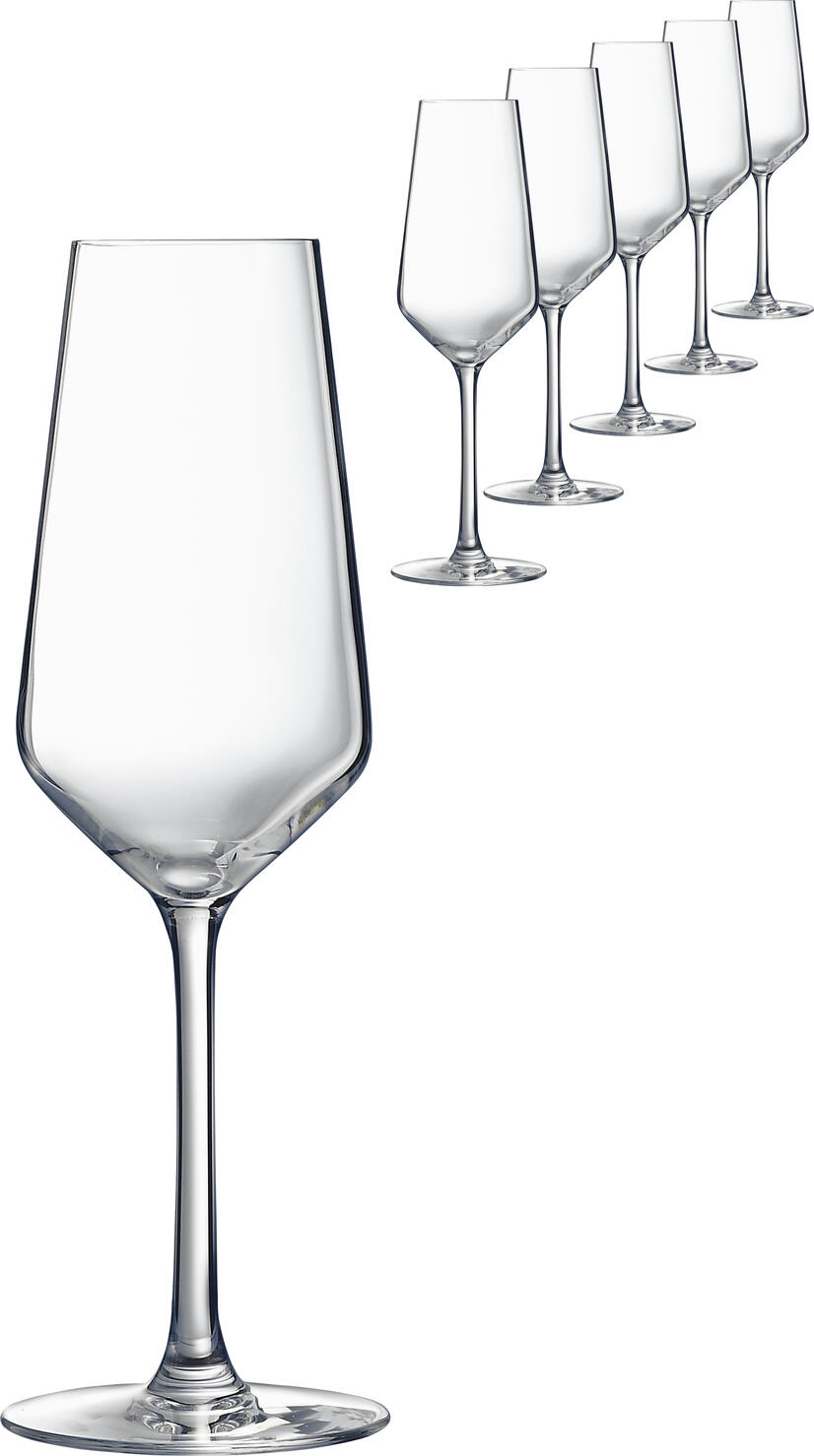 Set de 6 pahare de sampanie Arcoroc Vina Juliette N5082, 230ml, sticla cristalica hartita, transparente, design modern angular