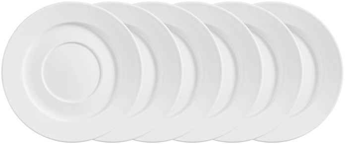 VEGA Base Porcelain Saucers, White Round Soup Tea Latte Plates, 17 cm Diameter, Dishwasher and Microwave Safe, Set of 6