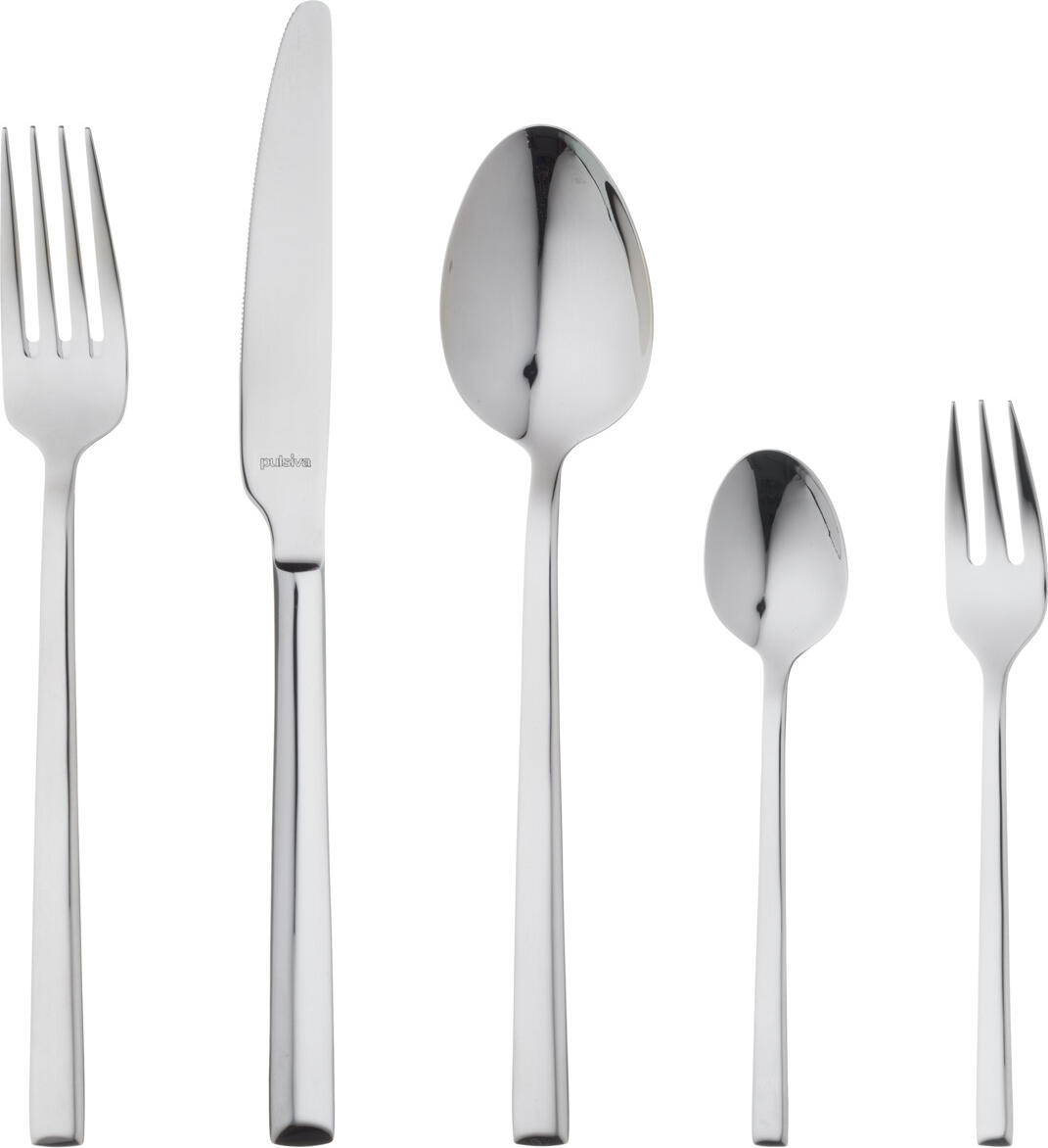 PULSIVA LUSINI Solutions GmbH Sample set cutlery Lissabon 5-piece Mustergarnitur Besteck Lissabon 5-teilig Sample set cutlery Lissabon 5-piece; silver, handle silver Mustergarnitur Besteck Lissabon 5-teilig; silber, Griff silber Chrome-nickel stainless steel 18/10, rustproof - 13/0 menu knives. The five-piece sample set for the Lisbon cutlery range gives you the opportunity to test the range in everyday use before placing a large order. The set provides a practical overview of the design, finish and handling of the individual items of cutlery. This allows you to directly assess whether the range is a functional and visual fit for your catering concept. Ideal for purchasing decisions in canteens, restaurants and catering establishments. The sample set includes the five cutlery items from the Lisbon range: dinner spoon, dinner fork, dinner knife, coffee spoon and cake fork. The highly polished surface and sleek design of the range can therefore be tested directly in your own environment. The sample service makes it possible to realistically assess the shape, weight and feel of the cutlery and to test it in day-to-day catering operations. In this way, it is possible to quickly determine whether the range fulfils the requirements for use, cleaning and appearance in the long term. All sample items are priced at a nominal fee. If the cutlery does not match the desired equipment, we will refund the nominal charge. All you need to do is send a short message to customer service. Chrom-Nickel-Edelstahl 18/10, rostfrei – Menümesser aus 13/0. Mit dem fünfteiligen Muster-Set zur Besteckserie Lissabon erhalten Sie die Möglichkeit, die Serie vor einer größeren Bestellung im täglichen Betrieb zu testen. Das Set bietet einen praktischen Überblick über Design, Verarbeitung und Handhabung der einzelnen Besteckteile. Dadurch können Sie direkt beurteilen, ob die Serie funktional und optisch zu Ihrem Gastronomiekonzept passt. Ideal für Einkaufsentscheidungen in Kantinen, Restaurants und Cateringbetrieben. Das Muster-Set umfasst die fünf  Besteckteile der Serie Lissabon: Menülöffel, Menügabel, Menümesser, Kaffeelöffel und Kuchengabel. Die hochglanzpolierte Oberfläche und das schlanke Design der Serie können so direkt im eigenen Umfeld geprüft werden. Der Musterservice ermöglicht es, Form, Gewicht und Griffgefühl realistisch einzuschätzen und das Besteck im laufenden Gastro-Betrieb zu testen. Auf diese Weise lässt sich schnell feststellen, ob die Serie langfristig den Anforderungen an Bedienung, Reinigung und Optik entspricht. Alle Musterartikel sind mit einer Schutzgebühr bepreist. Wenn das Besteck nicht zur gewünschten Ausstattung passt, erstatten wir die Schutzgebühr. Eine kurze Rückmeldung an den Kundenservice genügt.