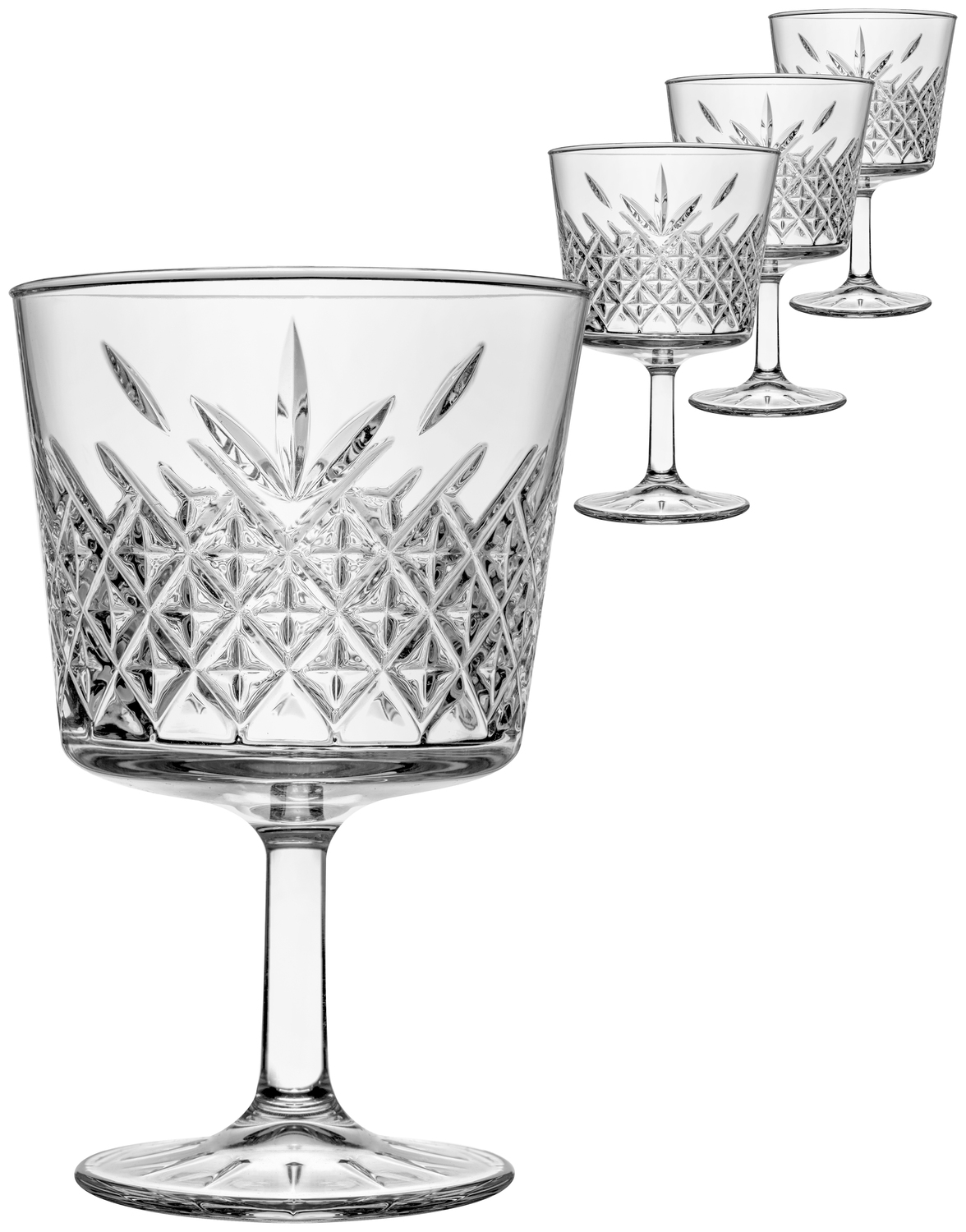 Pahar de Cocktail Pasabahce Timeless, 320 ml, Inaltime 151 mm, Diametru 88 mm, Sticla Temperata Transparenta cu Model Relievat, Rezistent la Masina de Spalat Vase