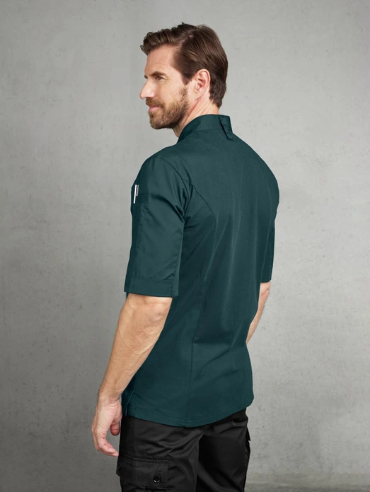 Jobeline Marco Men's Short Sleeve Chef Jacket, Slim Fit, Polyester Cotton Blend, Breathable Pique Back, Wing Collar, OEKO-TEX Certified