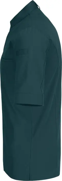 Jobeline Marco Men's Short-Sleeved Chef's Jacket, 65% Polyester 35% Cotton, Breathable Pique Back, Wing Collar, Petrol Green