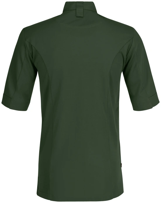 Jobeline Marco Men's Short-Sleeved Chef's Jacket, 65% Polyester 35% Cotton, Breathable Piqué Back, Wing Collar, Size 52, Dark Olive
