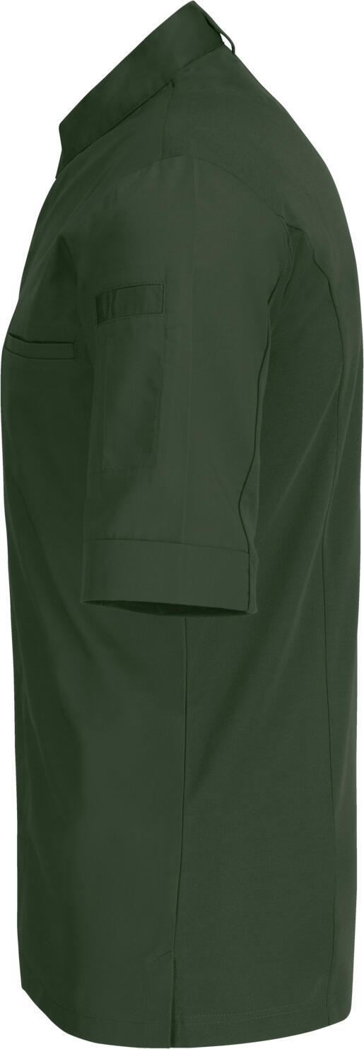 Jobeline Marco Men's Short-Sleeved Chef's Jacket, 65% Polyester 35% Cotton, Breathable Piqué Back, Wing Collar, Size 52, Dark Olive