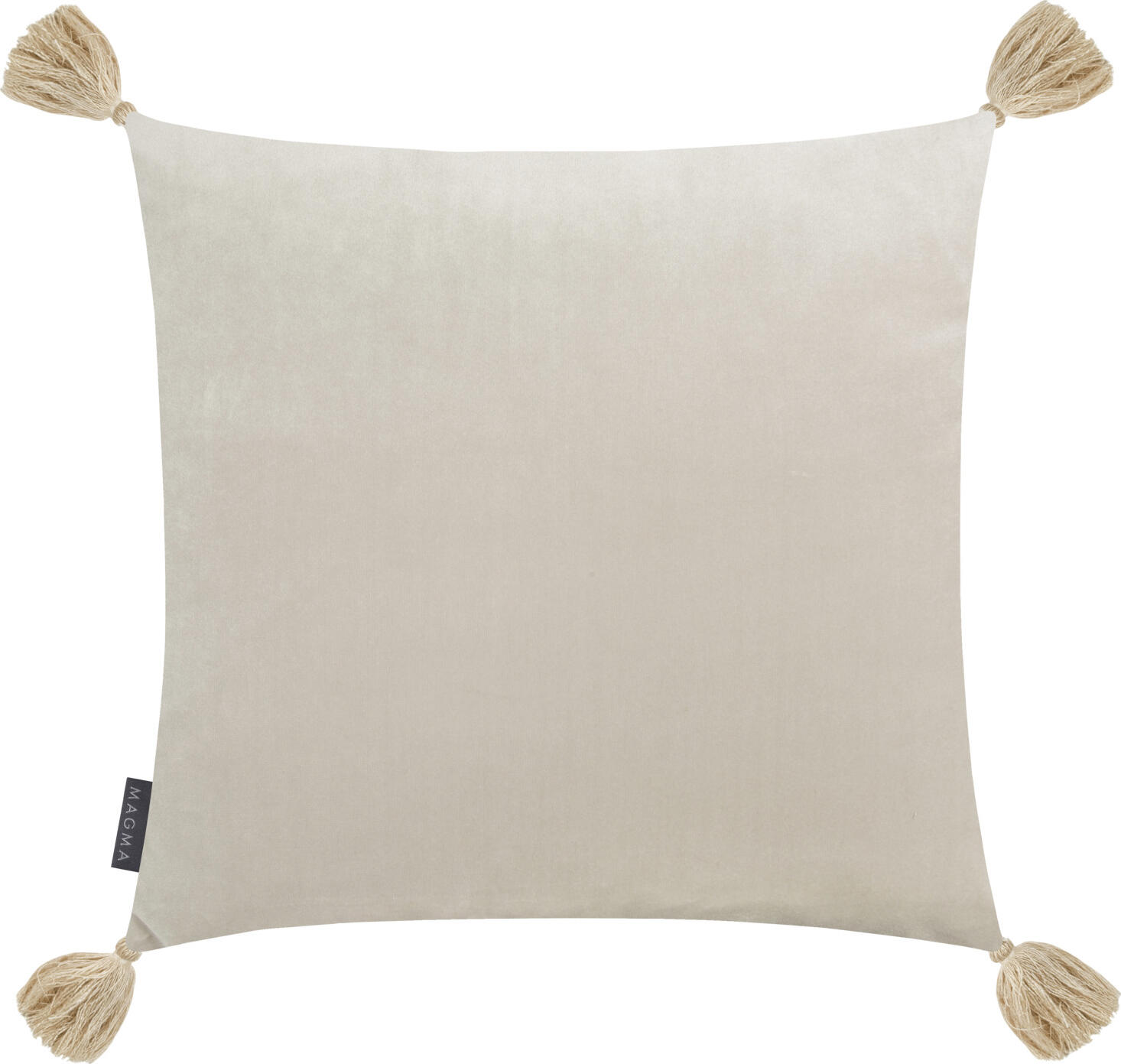 MAGMA Mavis Decorative Pillow Cover, 50 x 50 cm, Grey Jacquard Floral Pattern with Velvet Back and Corner Tassels, Zipper Closure