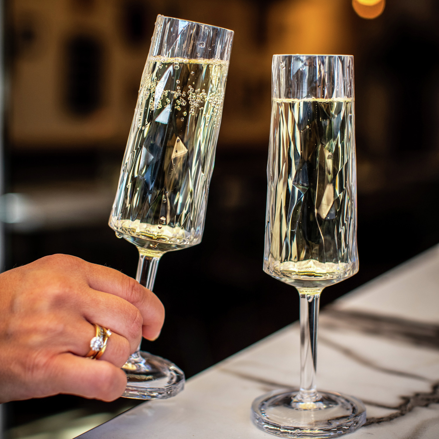 koziol Flute Club No. 14 Superglas Unbreakable Plastic Champagne Glasses, Faceted, 180 ml, Transparent, Set of 70 Pieces