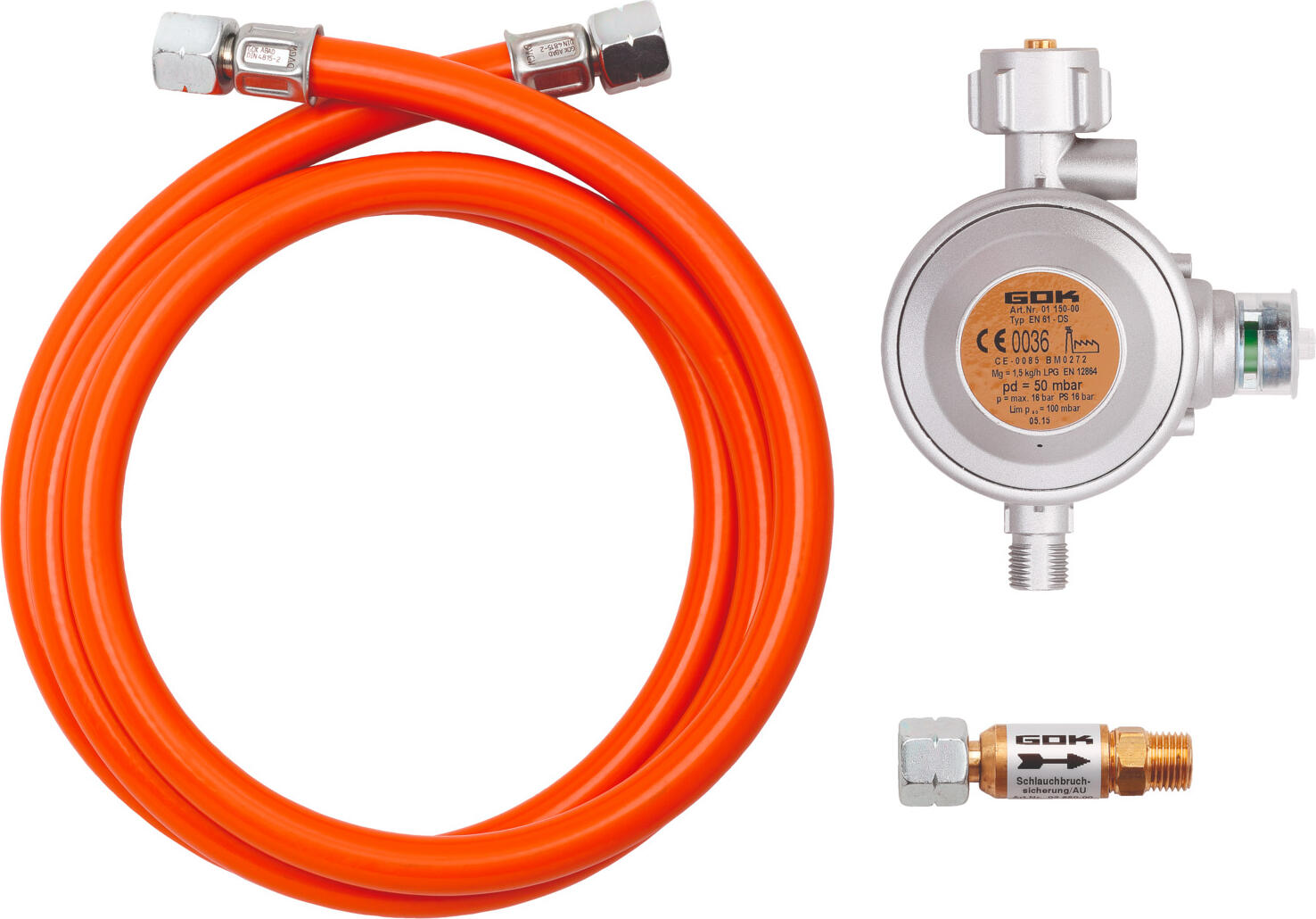 Bartscher Bartscher GmbH Gas connection set for radiant heater ST13500G Gasanschluss-Set für Heizstrahler ST13500G Gas connection set for radiant heater ST13500G; 6.4x3.5x18 cm (WxHxD); orange/silver Gasanschluss-Set für Heizstrahler ST13500G; 6.4x3.5x18 cm (BxHxT); orange/silber Set consisting of 1 low pressure regulator, 1 hose, 1 hose breakage protection, for outdoor use only. Set bestehend aus einem Niederdruckregler, einem Schlauch und einer Schlauchbruchsicherung. Nur für den Außenbereich einsetzbar.