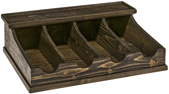 Tava pentru tacuri VEGA Greenwood, Organizator Cutlery Box din lemn de pin cu 4 compartimente, Coada de rândunică, Maro Rustic, 42 x 30.6 x 12.5 cm