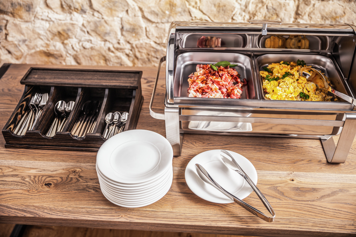 Tava pentru tacuri VEGA Greenwood, Organizator Cutlery Box din lemn de pin cu 4 compartimente, Coada de rândunică, Maro Rustic, 42 x 30.6 x 12.5 cm