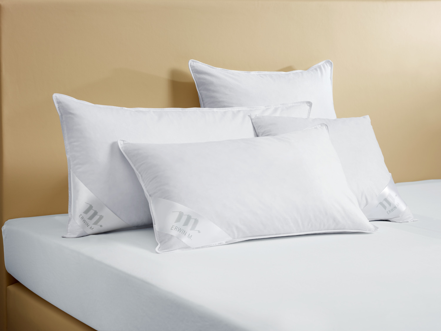 ERWIN M. Apollo Pillow, 40 x 80 cm, White, 85% Duck Feather 15% Down Class 1, 100% Cotton Satin Cover, Nomite & OEKO-TEX Certified, Made in Germany