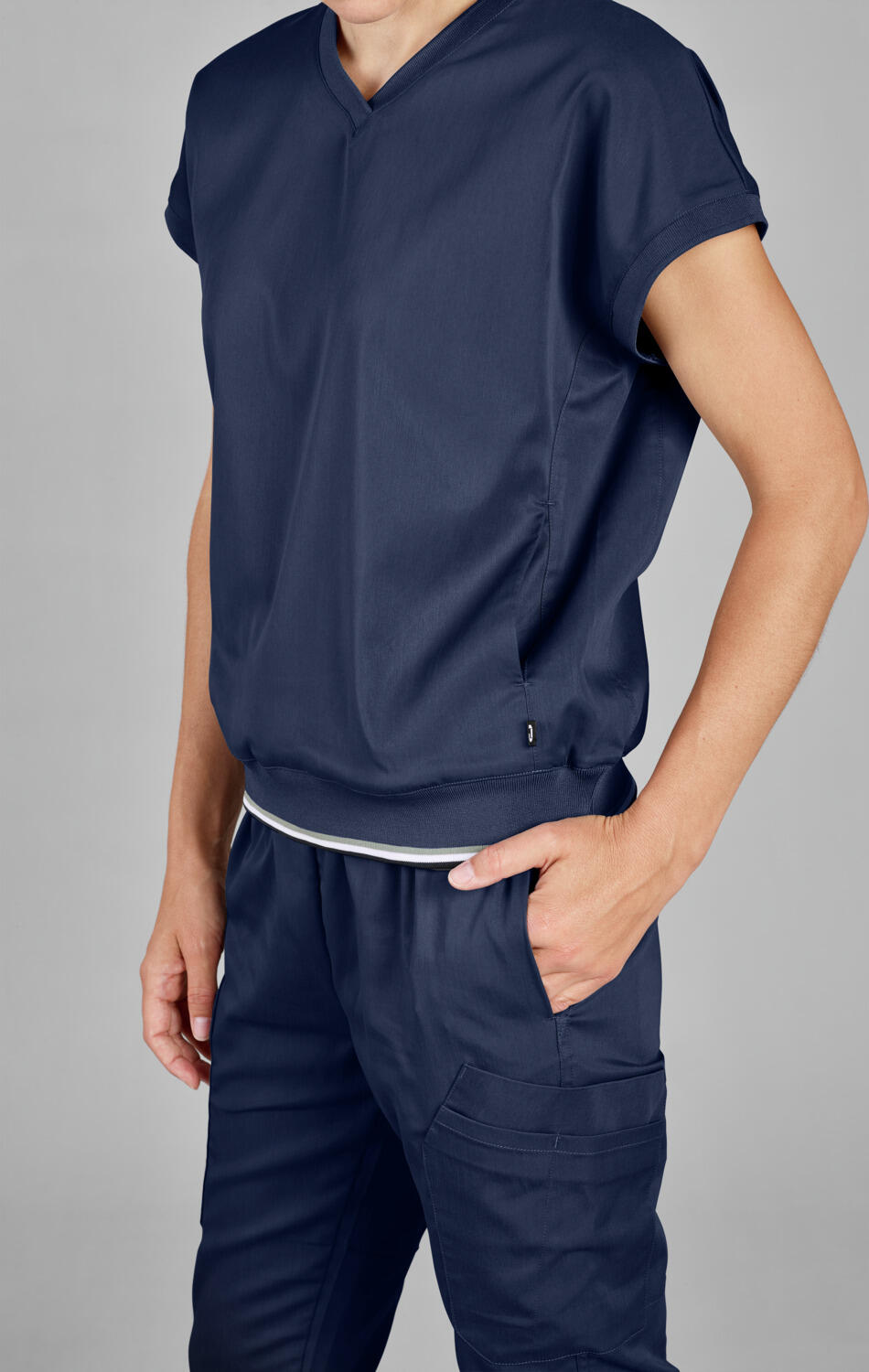 Jobeline Paola Women's Tunic, Modern Sweatshirt-Style Medical Scrub, Lyocell Tencel and Polyester, Breathable Cooling Fabric, Navy