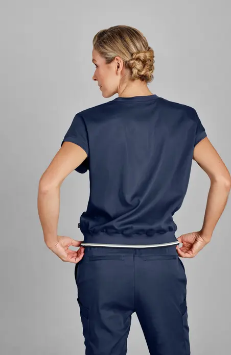 Jobeline Paola Women's Tunic, Modern Sweatshirt-Style Medical Scrub, Lyocell Tencel and Polyester, Breathable Cooling Fabric, Navy
