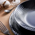 Luminarc Cottage Tempered Glass Flat Plates, Black Round Ribbed Edge, 25 cm Diameter, 1.6 cm Height, Stackable, Dishwasher and Microwave Safe