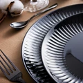 Luminarc Cottage Tempered Glass Flat Plates, Black Round Ribbed Edge, 25 cm Diameter, 1.6 cm Height, Stackable, Dishwasher and Microwave Safe
