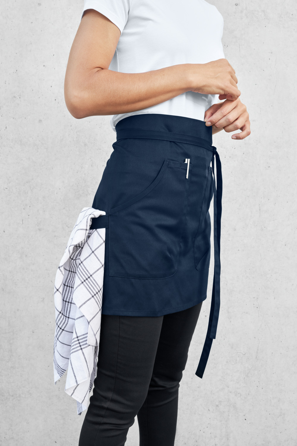 Jobeline Gabo Waist Apron, 45 x 80 cm, Polyester-Cotton Blend, Navy, with Two Patch Pockets and Side Towel Loop, OEKO-TEX Certified