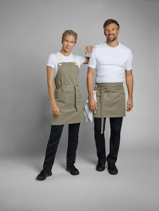 Jobeline Larry Bib Apron 77x80 cm Khaki, Polyester Cotton Canvas Blend with Adjustable Over-the-Shoulder Straps and Snap Pocket