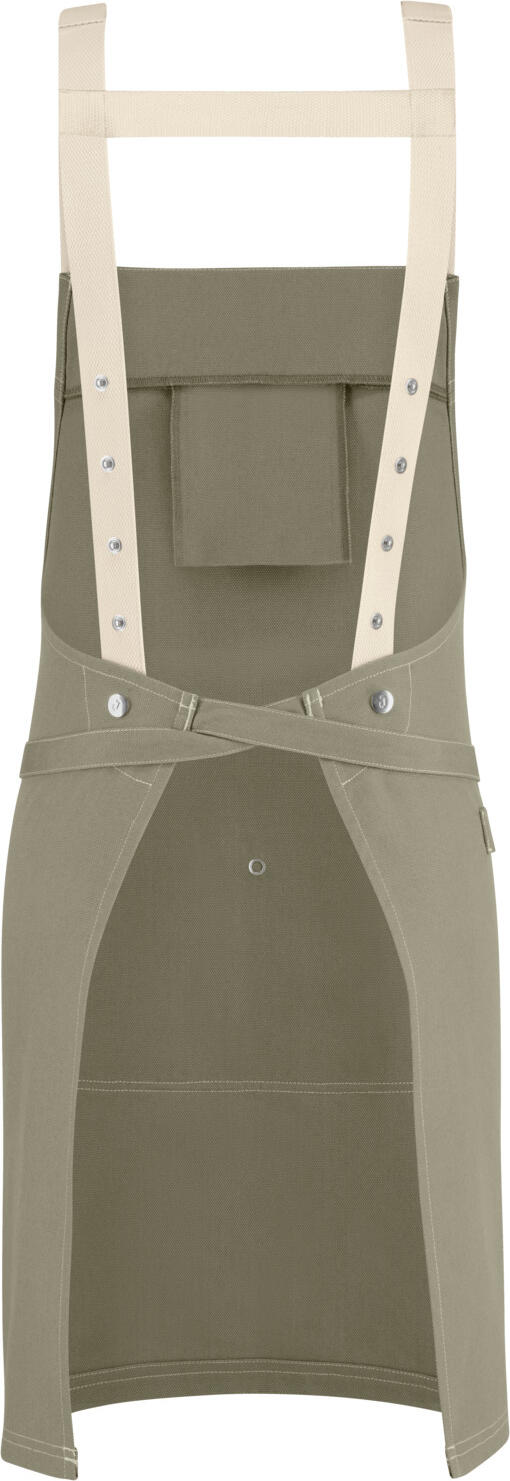 Jobeline Larry Bib Apron 77x80 cm Khaki, Polyester Cotton Canvas Blend with Adjustable Over-the-Shoulder Straps and Snap Pocket