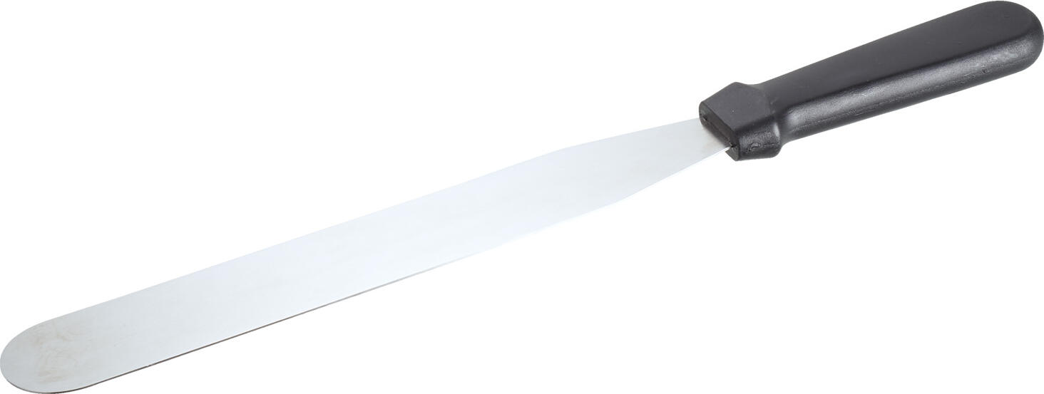 PULSIVA LUSINI Solutions GmbH Spreading palette L Streichpalette L Spreading palette L; 38x4 cm (LxW); silver/black Streichpalette L; 38x4 cm (LxB); silber/schwarz Stainless steel pastry sway, stainless and polypropylene grip. dishwasher suitable. Konditoren-Palette aus Edelstahl, rostfrei und Griff aus Polypropylen. Spülmaschinengeeignet.