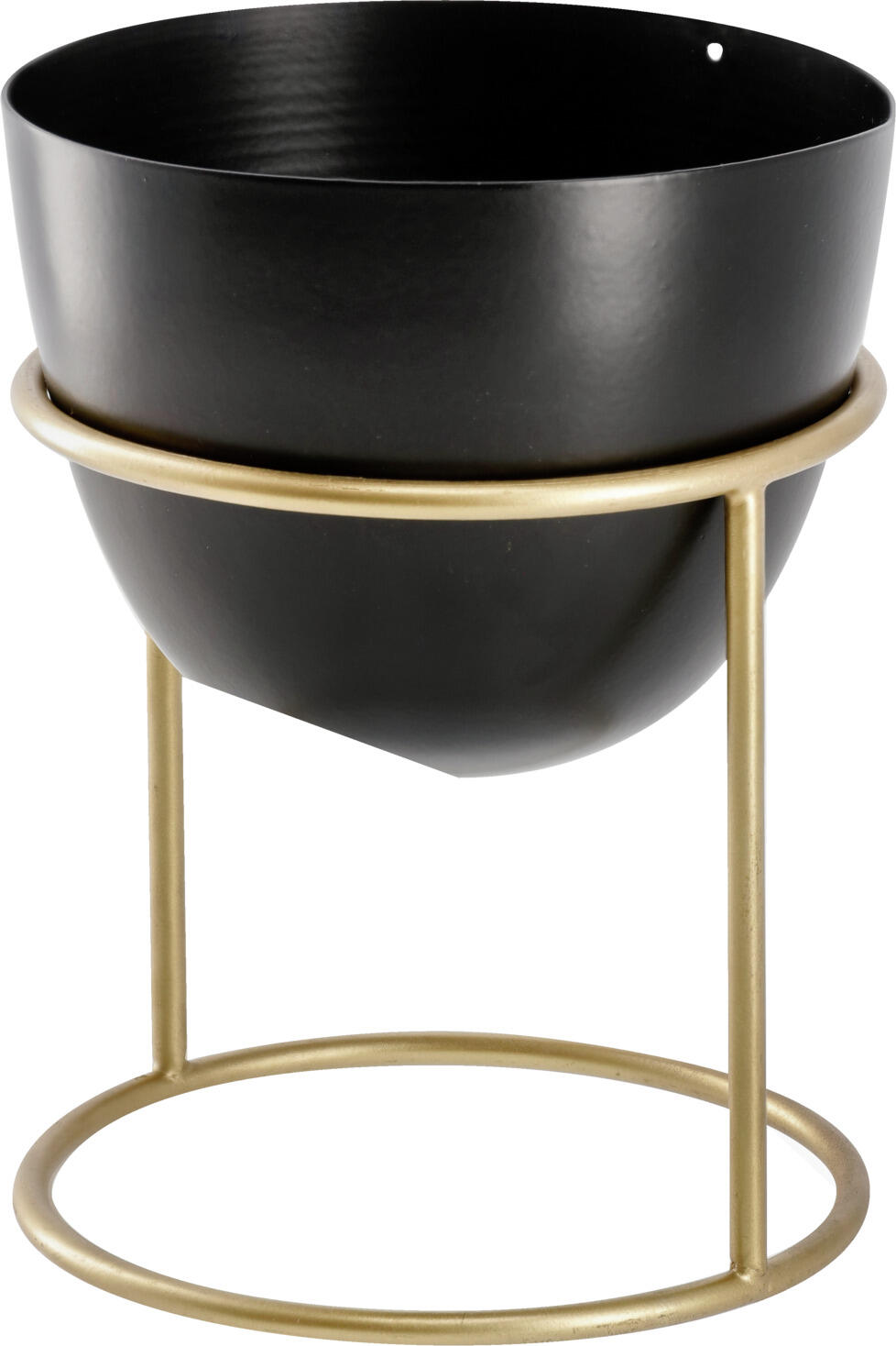 unknown LUSINI Solutions GmbH Mini planter Abini Mini-Übertopf Abini Mini planter Abini; 11x14 cm (ØxH); black/golden Mini-Übertopf Abini; 11x14 cm (ØxH); schwarz/gold Mini metal planter with golden stand. Mini-Übertopf aus Metall mit goldenem Ständer.