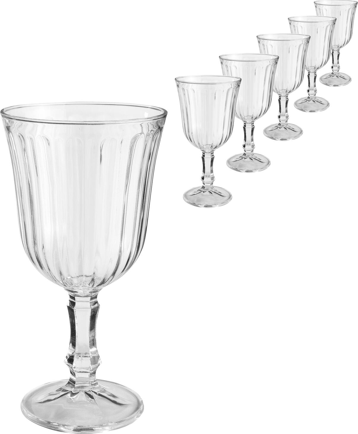 Royal Leerdam Nostalgie Red Wine Glass Set of 6, 240ml, Heavy Quality Thick-Walled Glass with Vertical Ribbing and Faceted Stem, Dishwasher Safe
