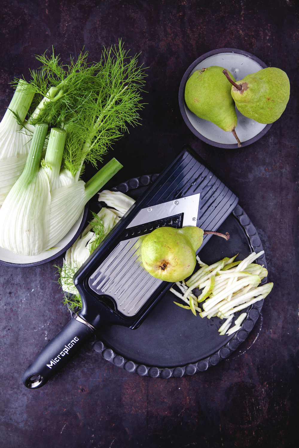 Microplane Adjustable V-Blade Slicer with Julienne Feature, Stainless Steel Blades, Infinity Dial Thickness Adjustment, Ergonomic Handle, Black