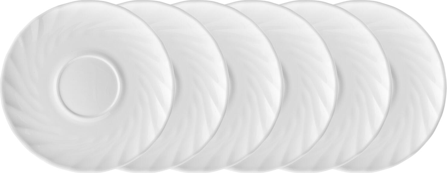 Farfurii pentru cafea Arcoroc Trianon, Set de 6 piese, Sticla Opal Temperata Alba, Diametru 14.5 cm, Rezistente la Zgarieturi, Spalabile la Masina de Spalat Vase, Fabricate in Franta