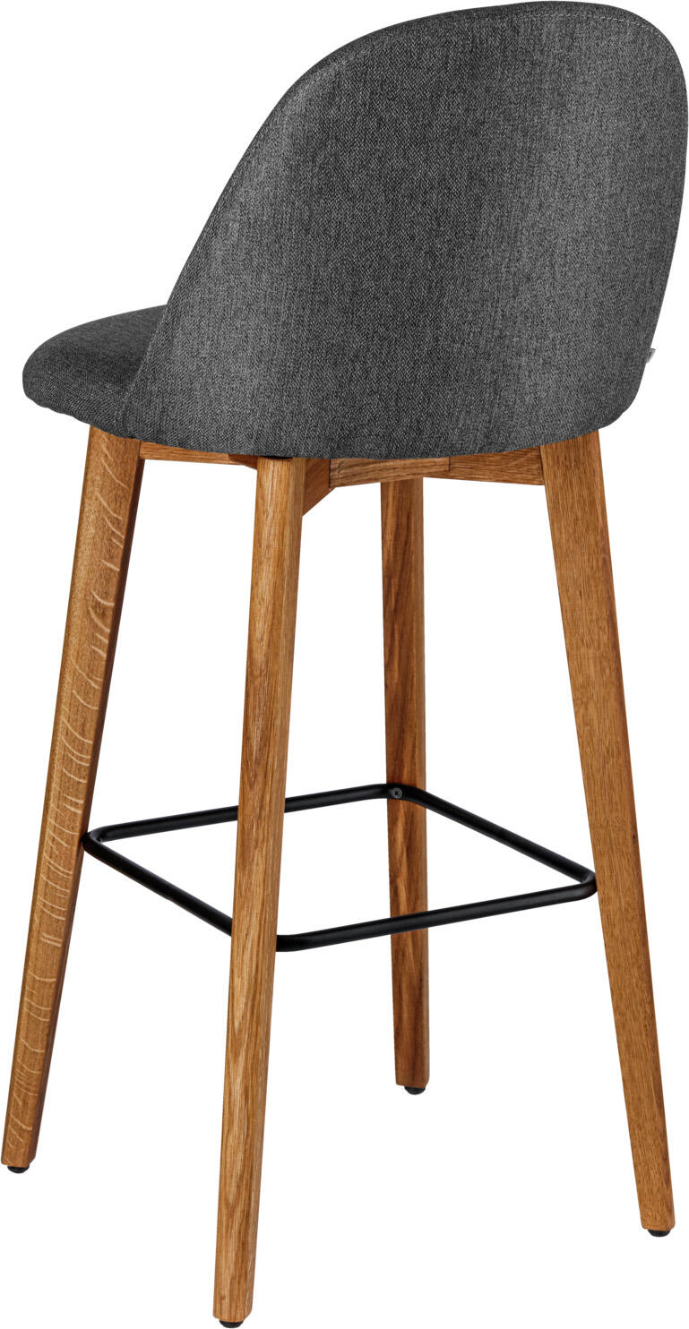 VEGA Alwin Bar Stool, Anthracite Polyester Fabric Seat, Solid Oiled Oak Frame, 47x48x111 cm, FSC-certified, Without Armrests