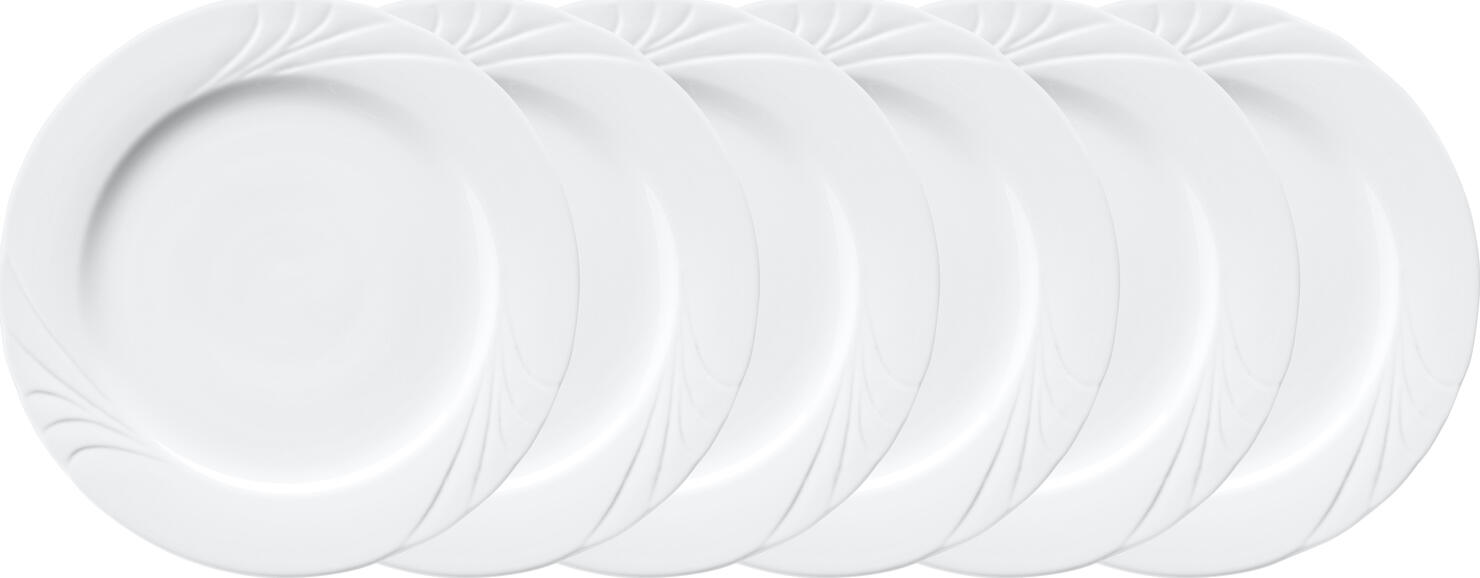 Pulsiva Swing 2.0 Flat Plates, White Porcelain, Round 28.5 cm Diameter, Relief Rim Design, Dishwasher and Microwave Safe, Set of 6