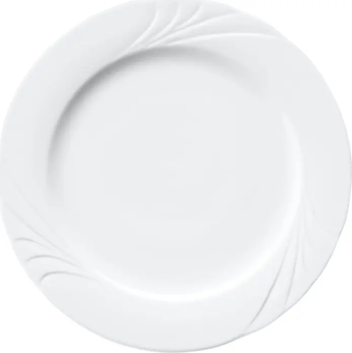 Pulsiva Swing 2.0 Flat Plates, White Porcelain, Round 28.5 cm Diameter, Relief Rim Design, Dishwasher and Microwave Safe, Set of 6