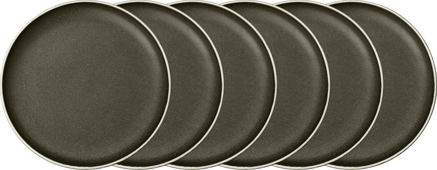 Set de 6 farfurii plate VEGA Ossora, 20 cm Rotunde din Porțelan Colorat, Taupe Închis, Fără Margine, Sigure la Mașina de Spălat Vaie și Cuptor cu Microunde