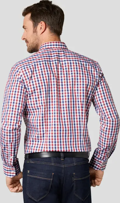 JOBELINE Jackson Men's Long Sleeve Shirt, 100% Cotton Easy-Care Three-Color Check, Kent Collar, Tailored Fit with Breast Pocket