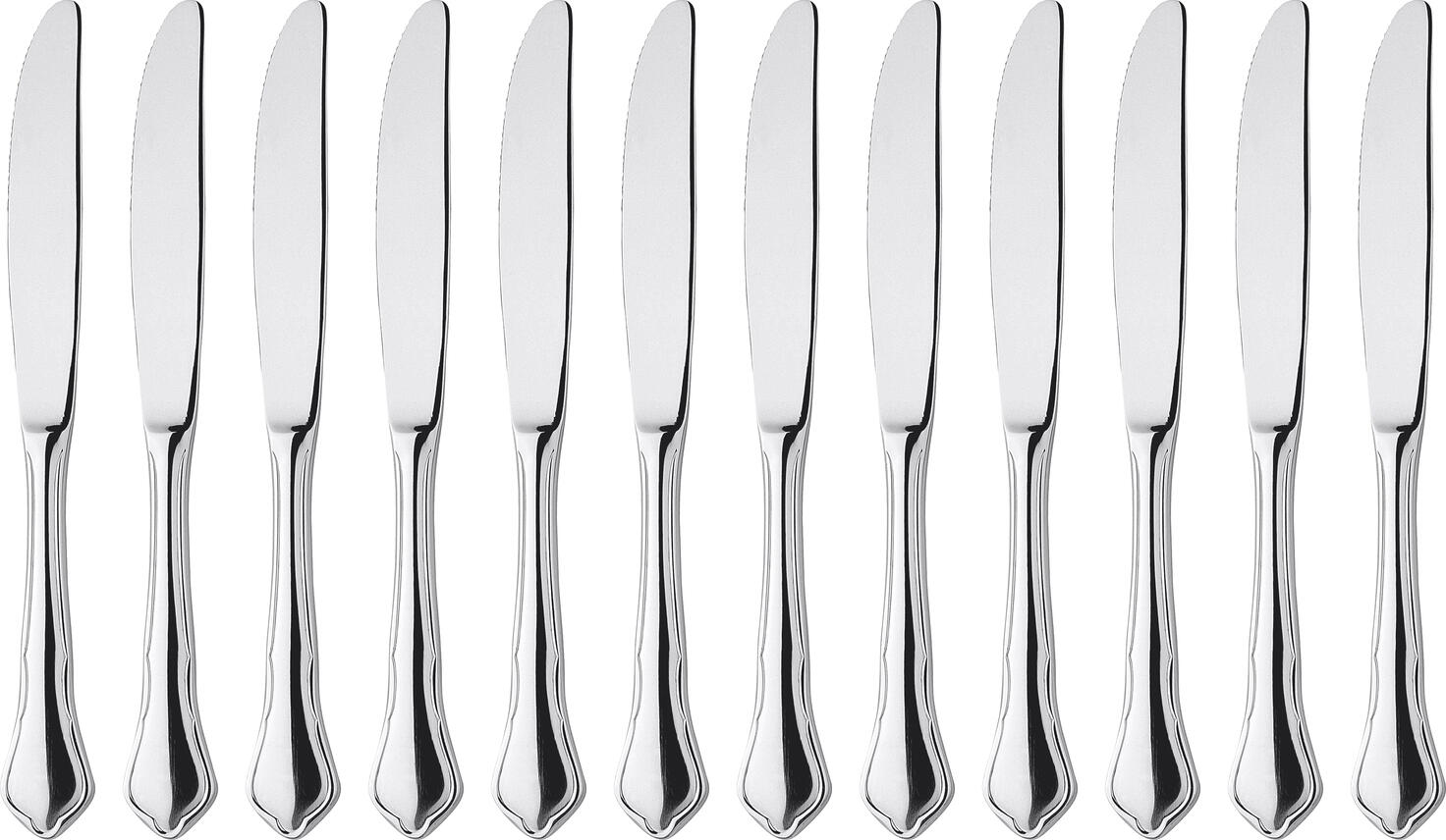 Pulsiva Malaga II Table Knife Set of 12, 13/0 Chrome Stainless Steel, Mirror Polished, 22.6 cm, Dishwasher Safe, Gastronomy Grade