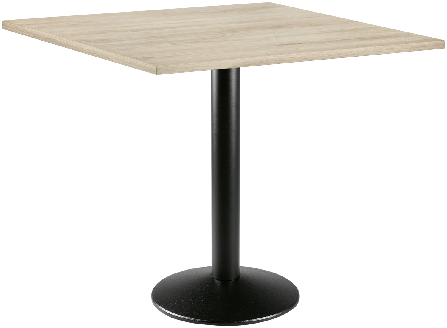 PULSIVA LUSINI Solutions GmbH Dining table Solona square Esstisch Solona quadratisch Dining table Solona square; 80x80x73.9 cm (LxWxH); Table top beech, base black; square Esstisch Solona quadratisch; 80x80x73.9 cm (LxBxH); Platte buche, Gestell schwarz; quadratisch The Solona dining table consists of the hard-wearing Solona table top (1.9 cm thick) with a sturdy and impact-resistant ABS edge and the Rondo table base made of powder-coated steel with a cast-iron steel base. The easy-care, melamine-resin-coated chipboard meets the requirements of DIN EN 14323 and is robust, impact-resistant, abrasion-resistant and scratch-proof. The classic round table base ensures high stability. Suitable for indoor use. Simple assembly is quick and uncomplicated with the fixing material supplied. Der Esstisch Solona besteht aus der strapazierfähigen Tischplatte Solona (1,9 cm stark) mit einer stabilen und stoßfesten ABS-Kanten und der Tischsäule Rondo aus pulverbeschichtetem Stahl mit gusseisernem Fuß aus Stahl. Die pflegeleichte, melaminharzbeschichteten Spanplatten, entspricht den  Anforderungen der DIN EN 14323. Sie ist robust, stoßfest und abriebfest sowie kratzfest. Die klassische runde Tischsäule sorgt für eine hohe Standfestigkeit. Für den Innenbereich geeignet. Die einfache Montage erfolgt schnell und unkompliziert mit dem mitgelieferten Befestigungsmaterial.