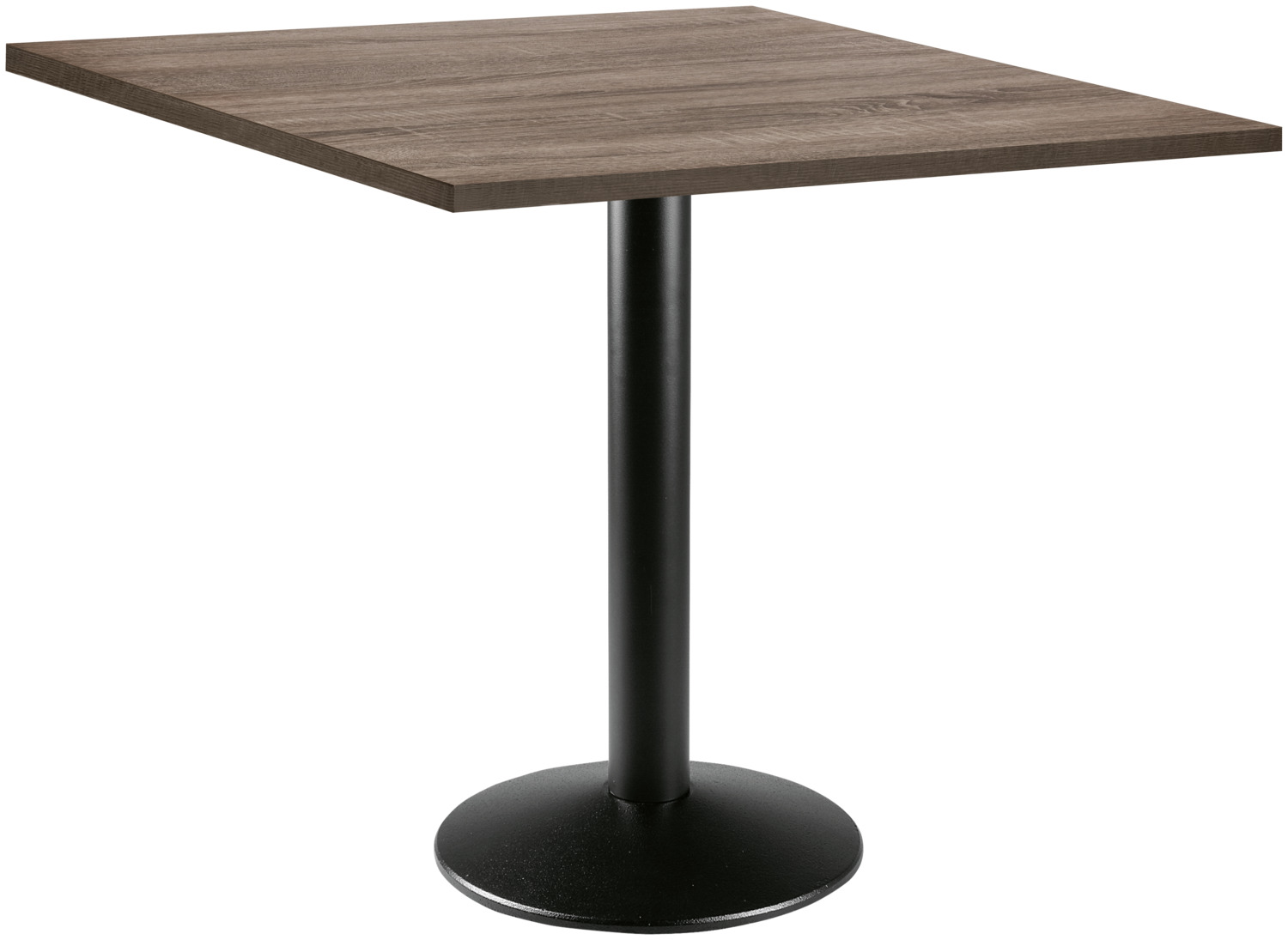 PULSIVA LUSINI Solutions GmbH Dining table Solona square Esstisch Solona quadratisch Dining table Solona square; 80x80x73.9 cm (LxWxH); Table top oak, base black; square Esstisch Solona quadratisch; 80x80x73.9 cm (LxBxH); Platte eiche, Gestell schwarz; quadratisch The Solona dining table consists of the hard-wearing Solona table top (1.9 cm thick) with a sturdy and impact-resistant ABS edge and the Rondo table base made of powder-coated steel with a cast-iron steel base. The easy-care, melamine-resin-coated chipboard meets the requirements of DIN EN 14323 and is robust, impact-resistant, abrasion-resistant and scratch-proof. The classic round table base ensures high stability. Suitable for indoor use. Simple assembly is quick and uncomplicated with the fixing material supplied. Der Esstisch Solona besteht aus der strapazierfähigen Tischplatte Solona (1,9 cm stark) mit einer stabilen und stoßfesten ABS-Kanten und der Tischsäule Rondo aus pulverbeschichtetem Stahl mit gusseisernem Fuß aus Stahl. Die pflegeleichte, melaminharzbeschichteten Spanplatten, entspricht den  Anforderungen der DIN EN 14323. Sie ist robust, stoßfest und abriebfest sowie kratzfest. Die klassische runde Tischsäule sorgt für eine hohe Standfestigkeit. Für den Innenbereich geeignet. Die einfache Montage erfolgt schnell und unkompliziert mit dem mitgelieferten Befestigungsmaterial.