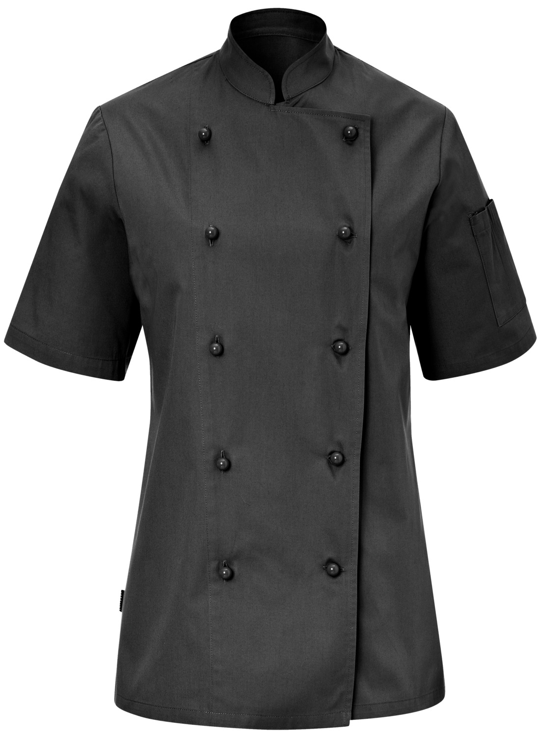 PULSIVA LUSINI Solutions GmbH Women's chef's jacket Milan short-sleeved Damen Kochjacke Milan Kurzarm Women's chef's jacket Milan short-sleeved; Size 46; black Damen Kochjacke Milan Kurzarm; Kleidergröße 46; schwarz 65 % polyester, 35 % cotton. 150 g/m². 60 °C wash. Short-sleeved women's chef jacket made of extra light and robust fabric. With stand-up collar and two-piece upper arm pocket. Slightly waisted cut. Delivery includes matching ball buttons. Back length: 73 cm for size 36. 65 % Polyester, 35 % Baumwolle. 150 g/m². 60°-Wäsche Kurzärmlige Damenkochjacke aus extra leichtem und robustem Gewebe. Mit Stehkragen und zweigeteilter Oberarmtasche. Leicht tailliert geschnitten. Lieferung inkl. farblich passender Kugelknöpfe. Rückenlänge: 73 cm in Gr. 36