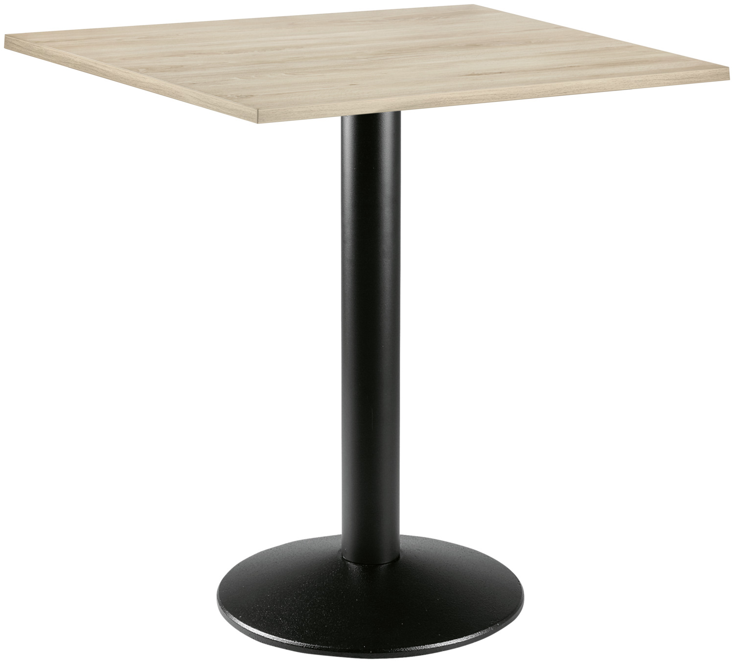PULSIVA LUSINI Solutions GmbH Dining table Solona square Esstisch Solona quadratisch Dining table Solona square; 68x68x73.9 cm (LxWxH); Table top beech, base black; square Esstisch Solona quadratisch; 68x68x73.9 cm (LxBxH); Platte buche, Gestell schwarz; quadratisch The Solona dining table consists of the hard-wearing Solona table top (1.9 cm thick) with a sturdy and impact-resistant ABS edge and the Rondo table base made of powder-coated steel with a cast-iron steel base. The easy-care, melamine-resin-coated chipboard meets the requirements of DIN EN 14323 and is robust, impact-resistant, abrasion-resistant and scratch-proof. The classic round table base ensures high stability. Suitable for indoor use. Simple assembly is quick and uncomplicated with the fixing material supplied. Der Esstisch Solona besteht aus der strapazierfähigen Tischplatte Solona (1,9 cm stark) mit einer stabilen und stoßfesten ABS-Kanten und der Tischsäule Rondo aus pulverbeschichtetem Stahl mit gusseisernem Fuß aus Stahl. Die pflegeleichte, melaminharzbeschichteten Spanplatten, entspricht den  Anforderungen der DIN EN 14323. Sie ist robust, stoßfest und abriebfest sowie kratzfest. Die klassische runde Tischsäule sorgt für eine hohe Standfestigkeit. Für den Innenbereich geeignet. Die einfache Montage erfolgt schnell und unkompliziert mit dem mitgelieferten Befestigungsmaterial.