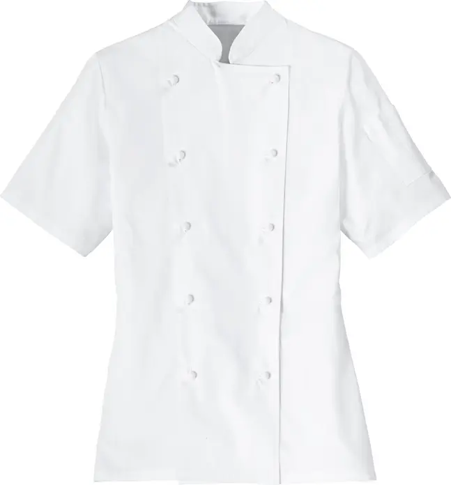 Jacketă Bucătărie femei PULSIVA Milan, mâini scurte, 65% Poliester 35% Bumbac, Albă, Croială ușor evazată, Guler Caucă, OEKO-TEX Standard 100